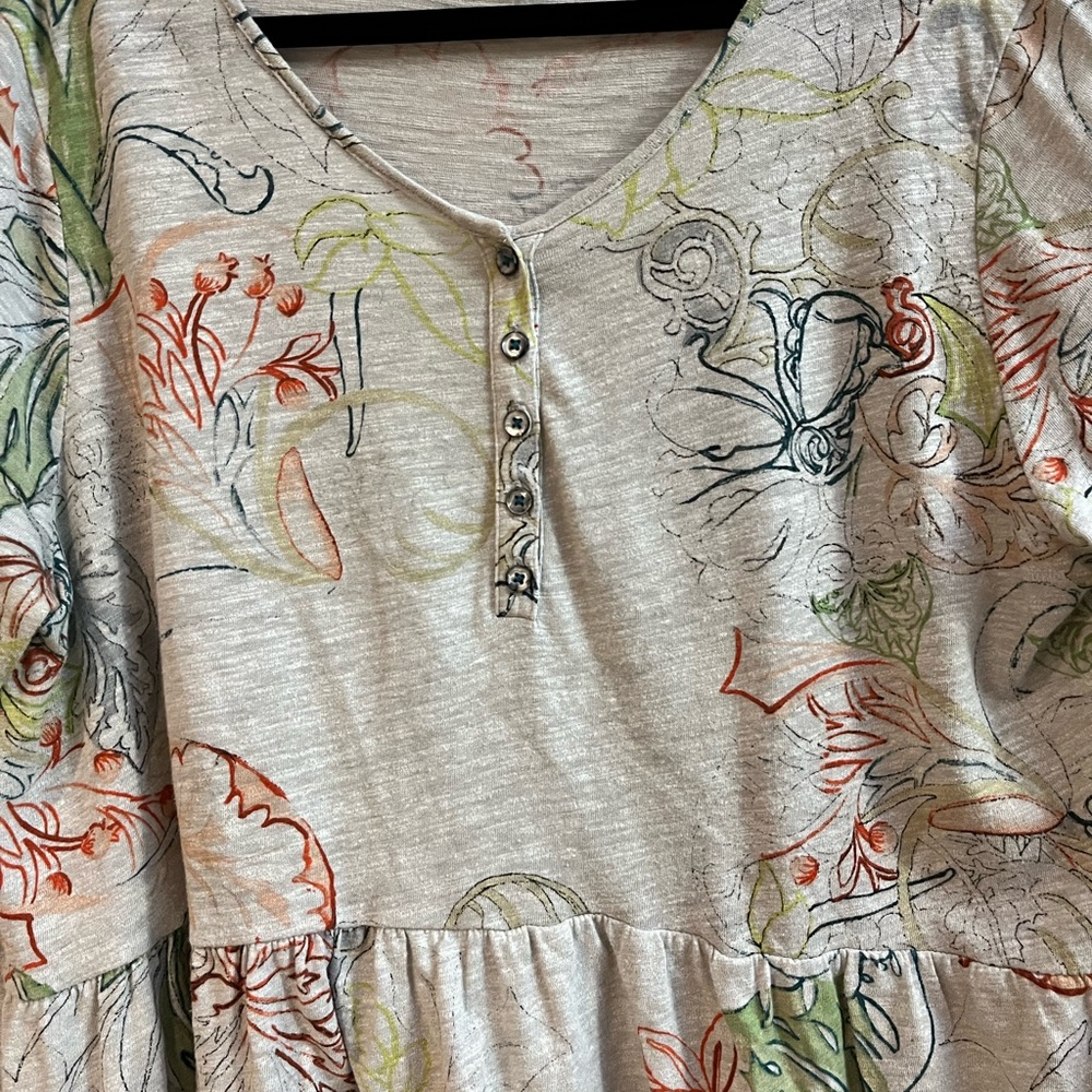 Anthropologie Botanical Long Sleeve Tee with Peplum